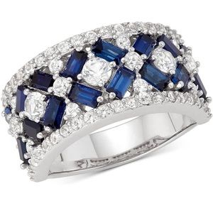 Luxury Topaz Sapphire Ring 925 Sterling Silver Band Baguette Round CZ 9